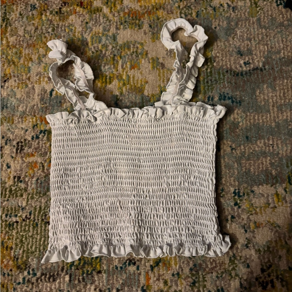 SHEIN White Ruffle Trim Tank Top